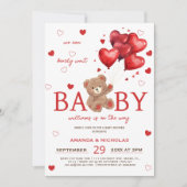 Bear Heart Balloons rouge Baby shower Invitation (Devant)