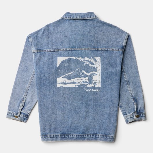 Bear Hiker at Mountain Sunset – Whimsical Denim Ja Jacket (Achterkant)