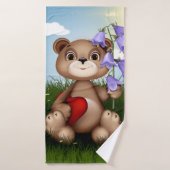Bear Holding Bouquet Flower-30926 Badhanddoek (Badhanddoek)