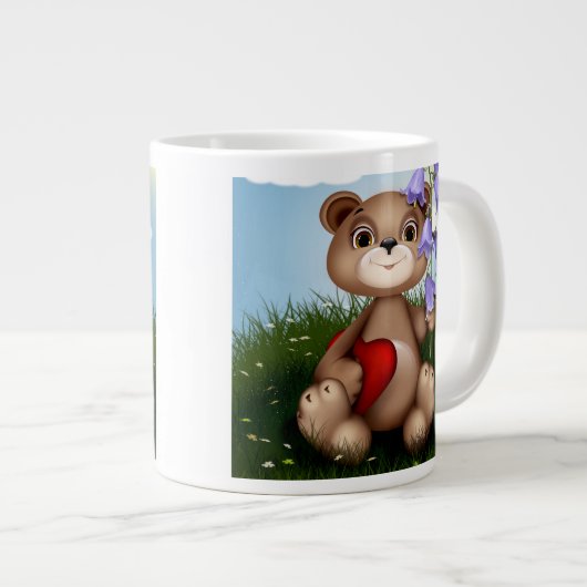 Bear Holding Bouquet Flower-30926 Extra Grote Beker (Voorkant rechts)