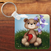 Bear Holding Bouquet Flower-30926 Sleutelhanger (Voorkant)