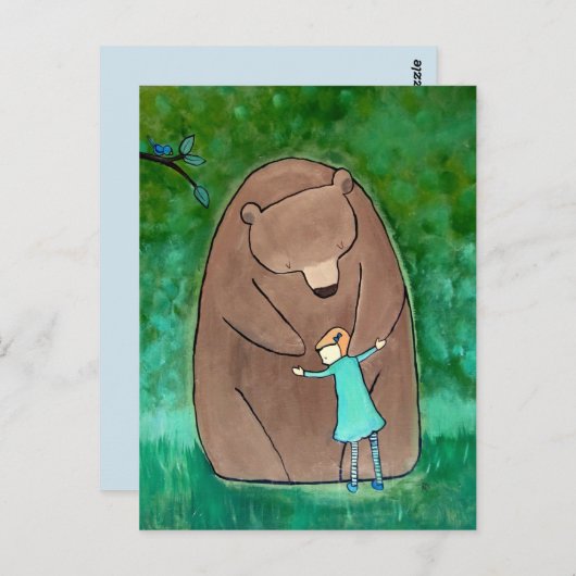Bear Hug Kids Art mignonne Whimsical Green carte p (Devant / Derrière)