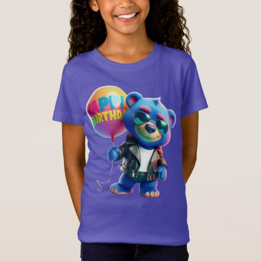  Bear in a Leather Jacket, Happy Birthday, by Nata T-shirt (Voorkant)