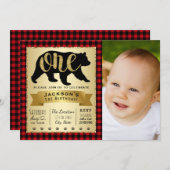 Bear Lumberjack 1er anniversaire fêtes Invitations (Devant / Derrière)