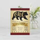 Bear Lumberjack First Birthday Party Invitations (Debout devant)