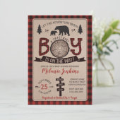 Bear Lumberjack Flannel Boy Baby shower Invitation (Debout devant)