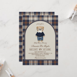 Bear Luxury Plaid Boy Baby Shower Kaart