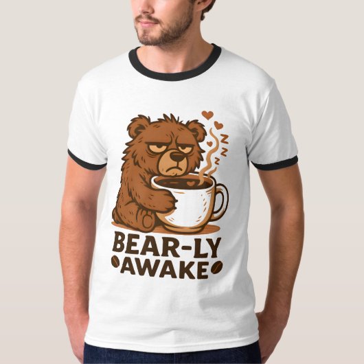 Bear-ly Awake Coffee Lover Design T-shirt (Voorkant)