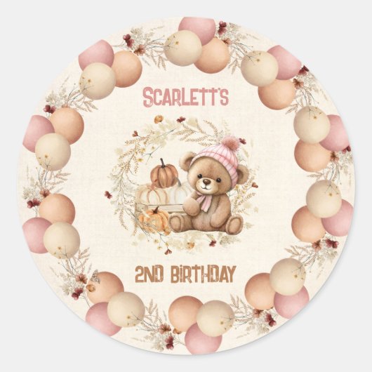 Bear mignonne automne Anniversaire Girl Stickers (Devant)