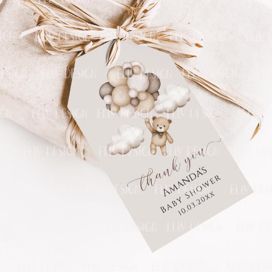 Bear mignonne avec ballons Merci étiquettes cadeau