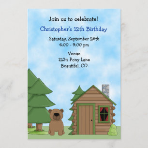 Bear mignonne et Cabine Invitation d'anniversaire