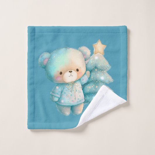 Bear mignonne et sapin de Noël Turquoise (Gant de toilette)