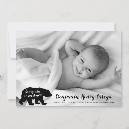 Bear Nice to Meet You Baby Photo Faire-part (Devant)