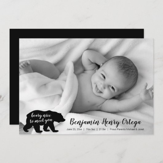 Bear Nice to Meet You Baby Photo Faire-part (Devant / Derrière)