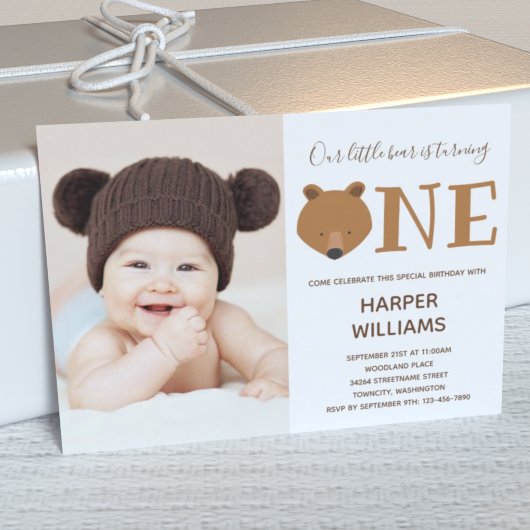 Bear Photo Animal First Birthday Invitation
