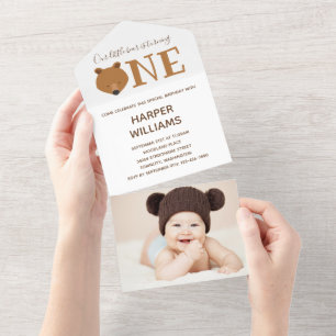 Bear Photo Cute Premier Anniversaire Invitation