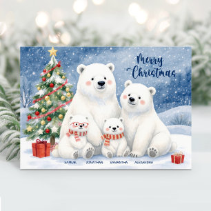 Bear polaire mignonne Nom de famille Carte de Noël