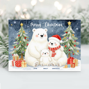 Bear polaire mignonne Nom de famille Carte de Noël