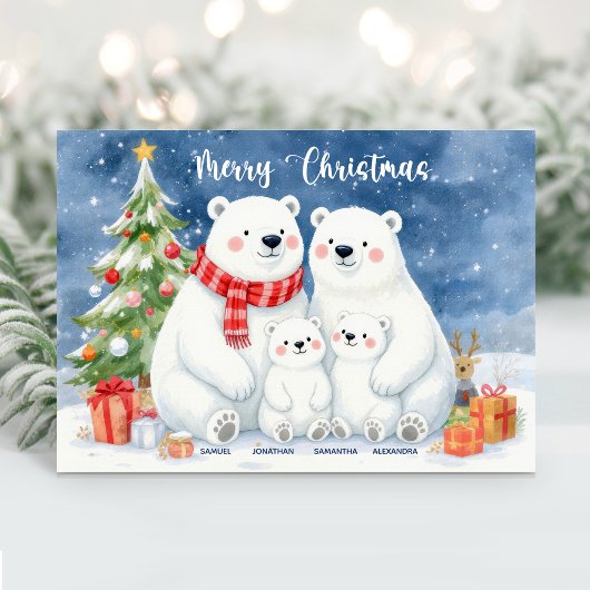 Bear polaire mignonne Nom de famille Carte de Noël