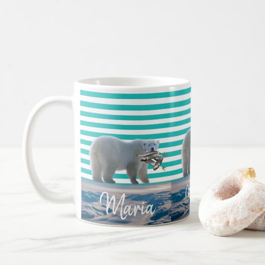Bear Polar Green Strig Mug (Avec donut)