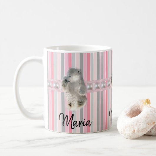 Bear Polar Pastel Stripe Mug (Avec donut)