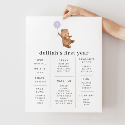 Bear Purple Balloon Poster de jalon