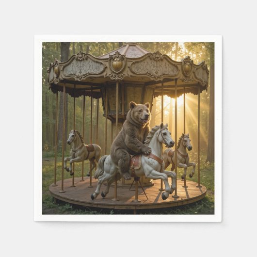 Bear Riding a Carousel Horse in a Forest Servet (Voorkant)