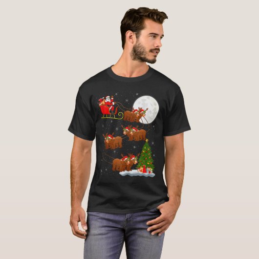 Bear Santa Sleigh Flying Funny Magical Christmas T T-shirt (Voorkant volledig)