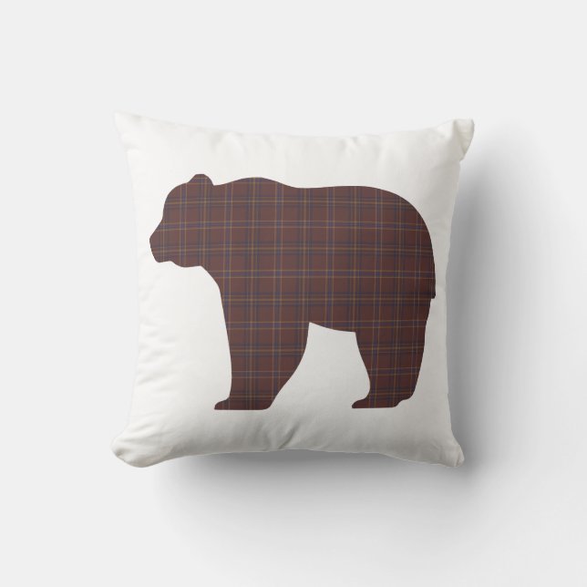 Bear Shape Plaid Brown Cabin Core Kussen (Voorkant)