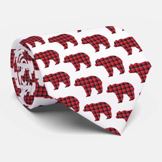 Bear Shaped Plaid Red Black Buffalo Neck Tie Stropdas (Opgerold)