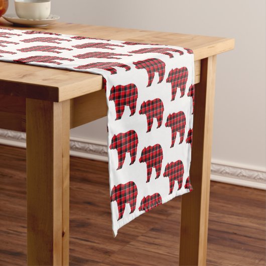 Bear Shaped Plaid Red Black Buffalo Table Runner Korte Tafelloper (Voorbeeld)