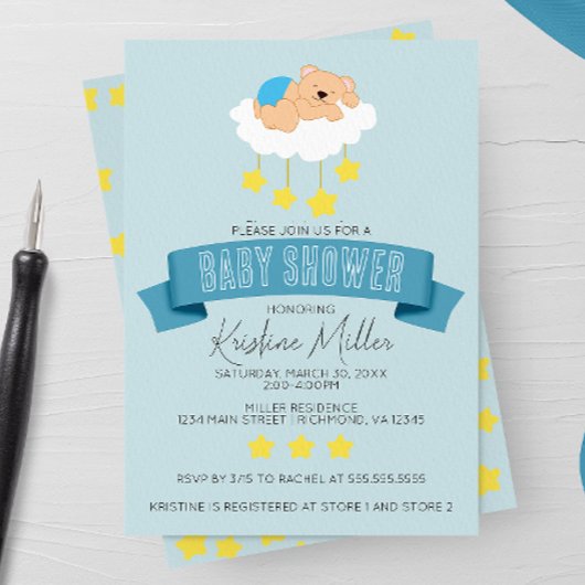 Bear Sleeping on Nuds Baby shower Invitation