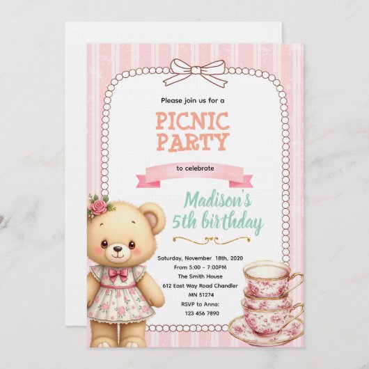 Bear tea party invitation (Devant / Derrière)