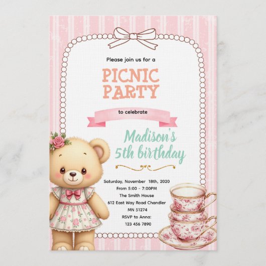 Bear tea party invitation kaart (Voorkant)