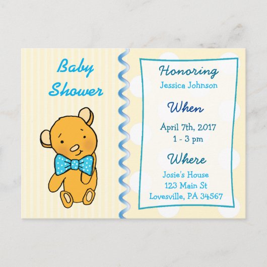 Bear Teddy Tan Tan Baby shower Invitation (Devant)