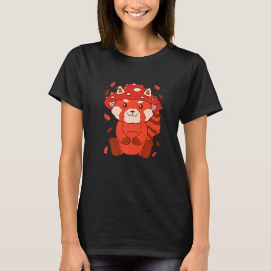 Bear Toadstool Hat Autumn Cat Bear Red Panda   T-shirt (Voorkant)