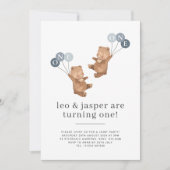 Bear Twin Boys Joint 1er anniversaire Invitation (Devant)