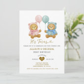 Bear Twins Boy Girl Birthday Party Invitation (Debout devant)