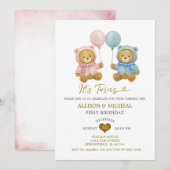 Bear Twins Boy Girl Birthday Party Invitation (Devant / Derrière)