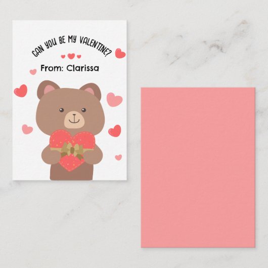 Bear Valentines Carte Jour Enfants avec Coeurs (Devant / Derrière)