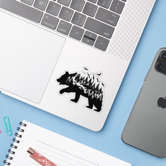 Bear Vinyl Sticker (Ordinateur portable avec iPhone)