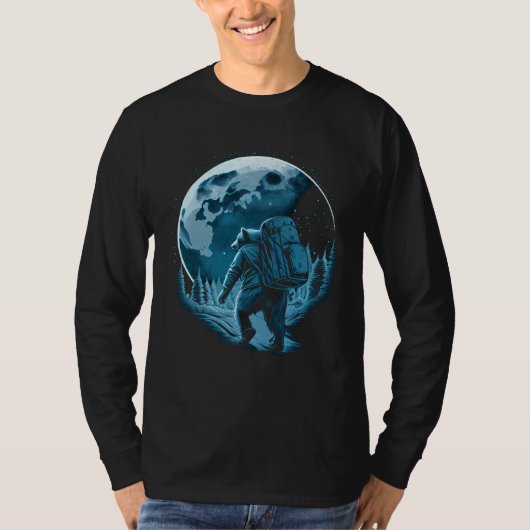 Bear With Backpack Travels On The Moon Graphic T-shirt (Voorkant)