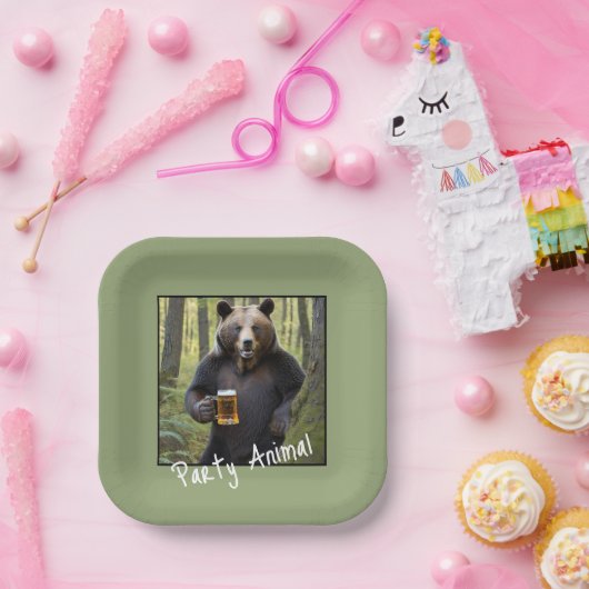 Bear with Birthday Beer Papieren Bordje (Feest)