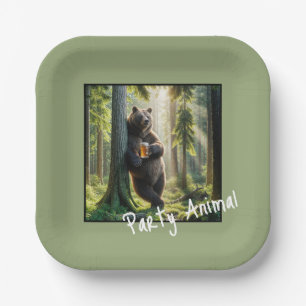 Bear with Birthday Beer Papieren Bordje