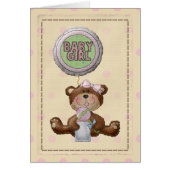 Bear with Rattle & Baby Girl Balloon Blank Card (Devant)