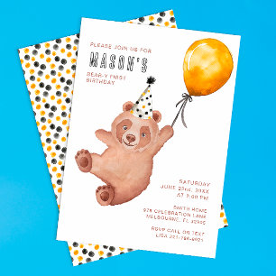 Bear y Cute 1er Anniversaire Invitation - Brown Te