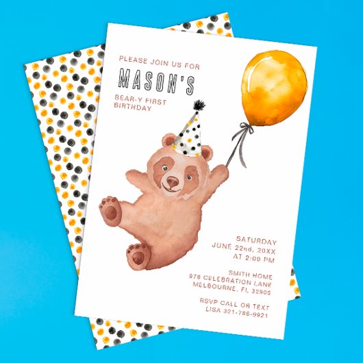 Bear y Cute 1er Anniversaire Invitation - Brown Te