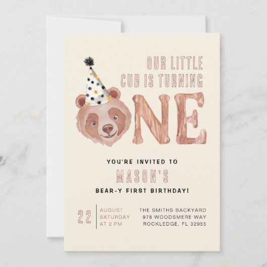 Bear y Cute 1er Anniversaire Invitation - Teddy Be (Devant)