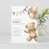 Bear-Y Cute Boy’s 1st Birthday Invitation (Debout devant)