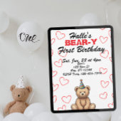 BEAR-Y First Birthday, cute teddy bear birthday Kaart